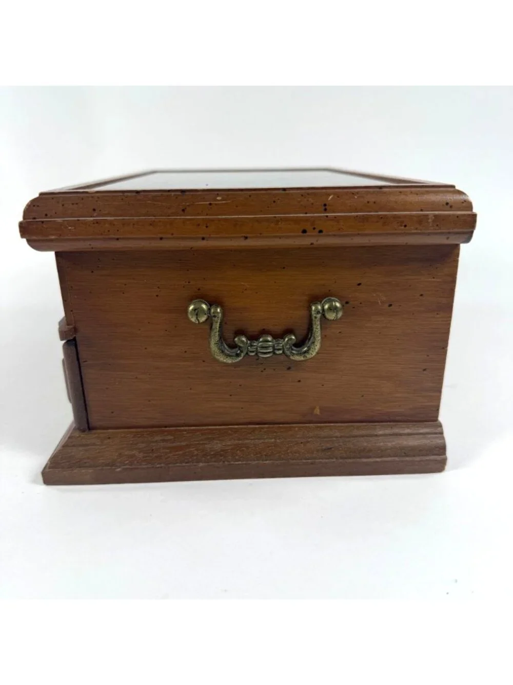 Vintage Montgomery Wards Wondercrafts Green Marble Top Wood Jewelry Box Drawer